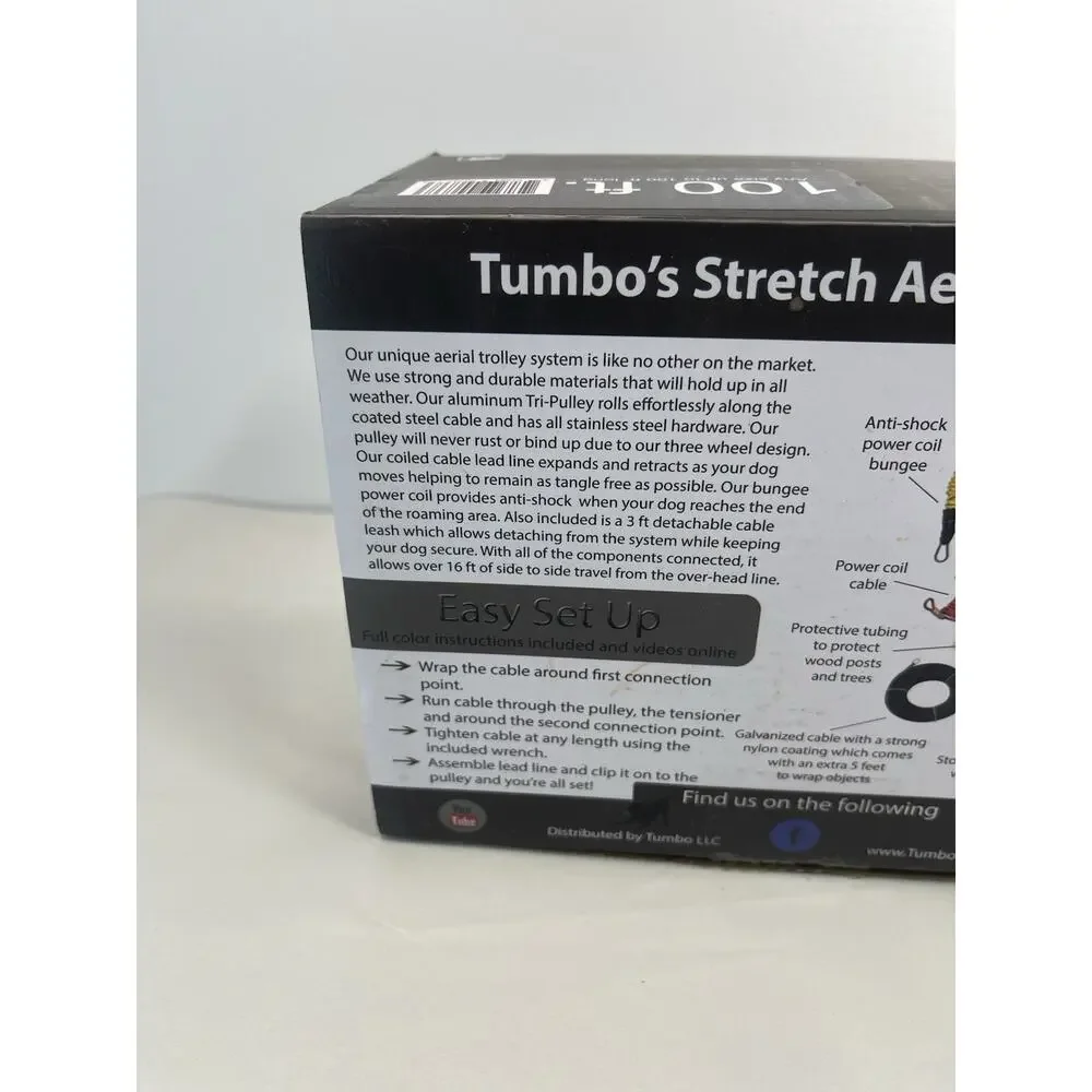 Tumbo Xtreme 100ft Stretch Aerial Dog Trolley Tie Out System Open Box